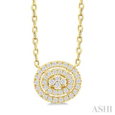 1/6 ctw Double Halo Oval Shape Petite  Round Cut Diamond Fashion Pendant With Chain in 10K Yellow Gold